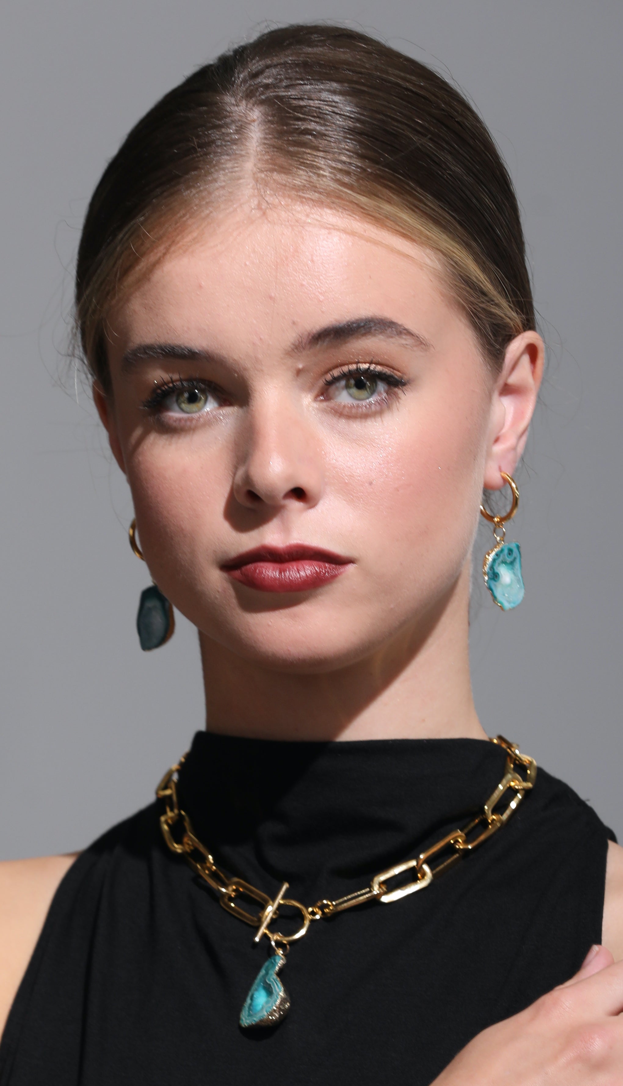 Green Hoop Rocks in The Sky Earrings