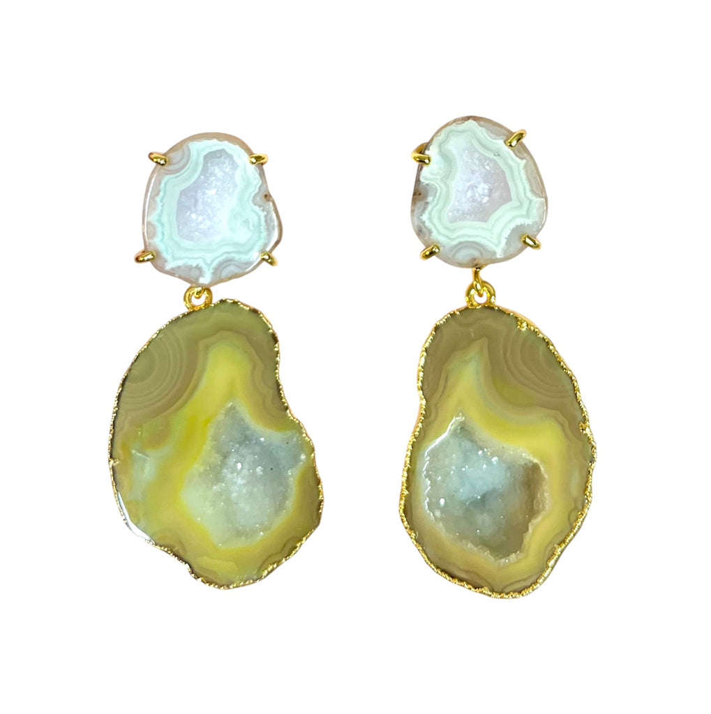 Grey Swirl & Mustard Drops Earrings