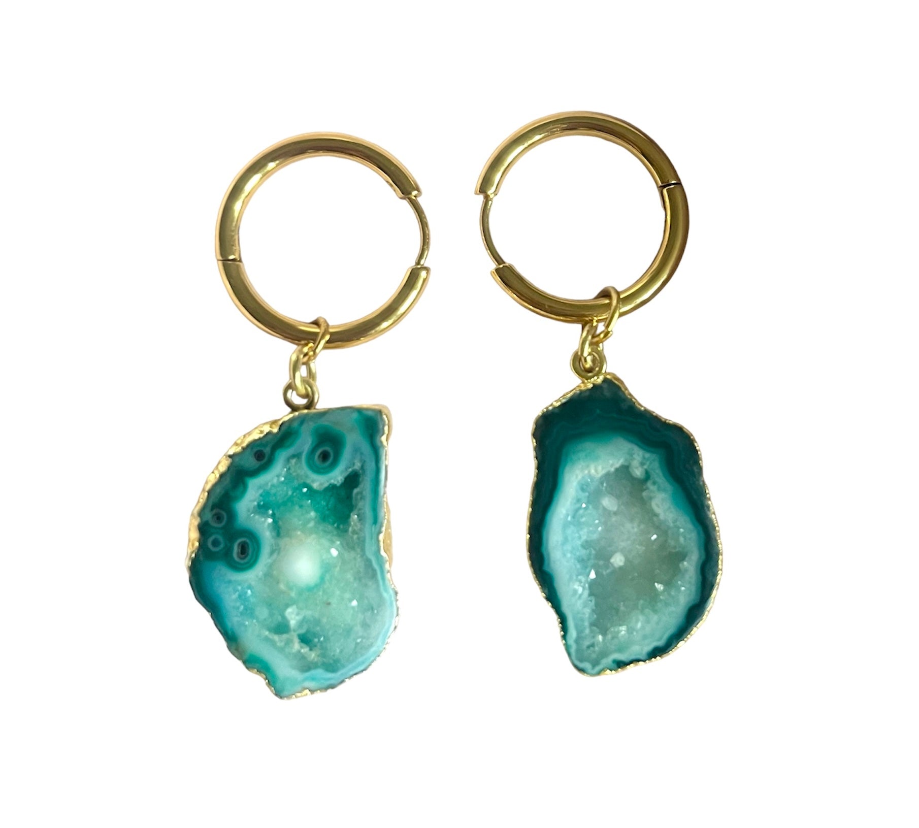 Green Hoop Rocks in The Sky Earrings