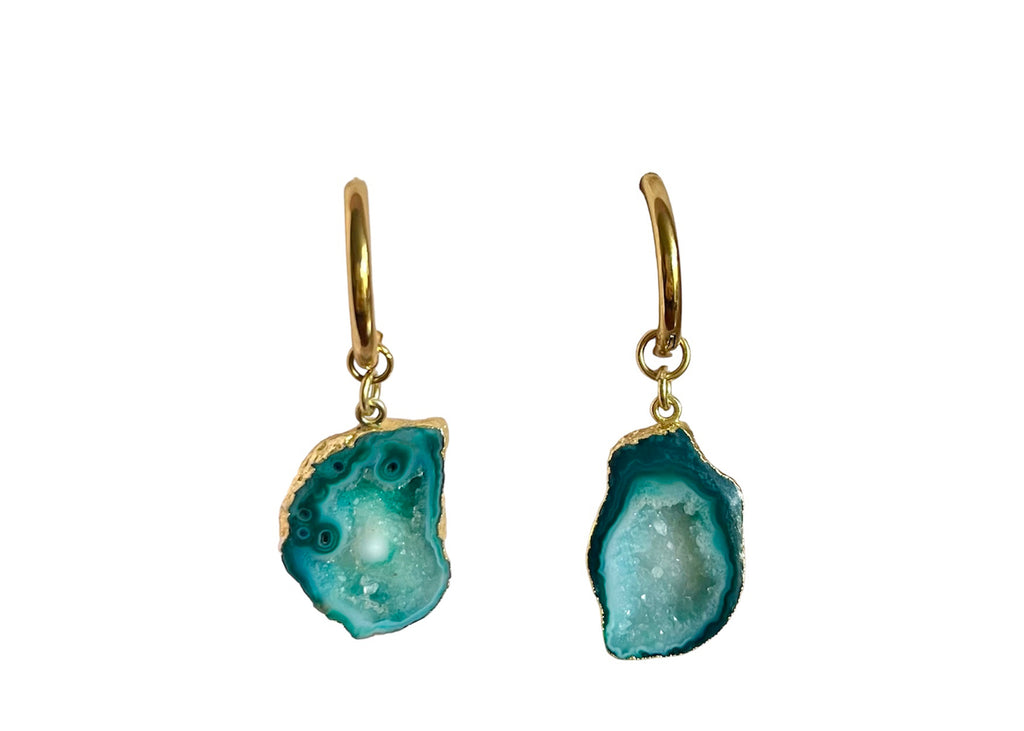 Green Hoop Rocks in The Sky Earrings
