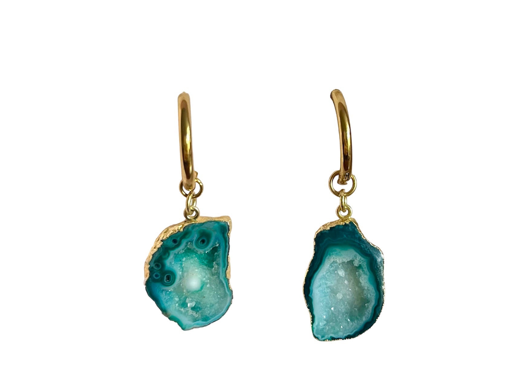 Green Hoop Rocks in The Sky Earrings