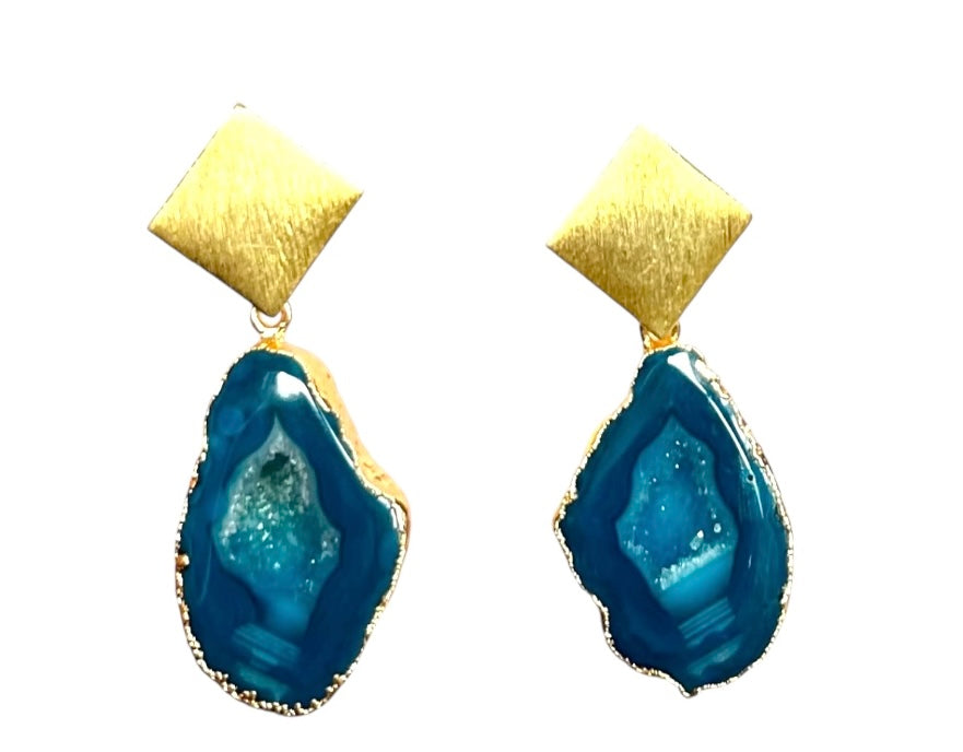 Green Triangle Rocks Earrings