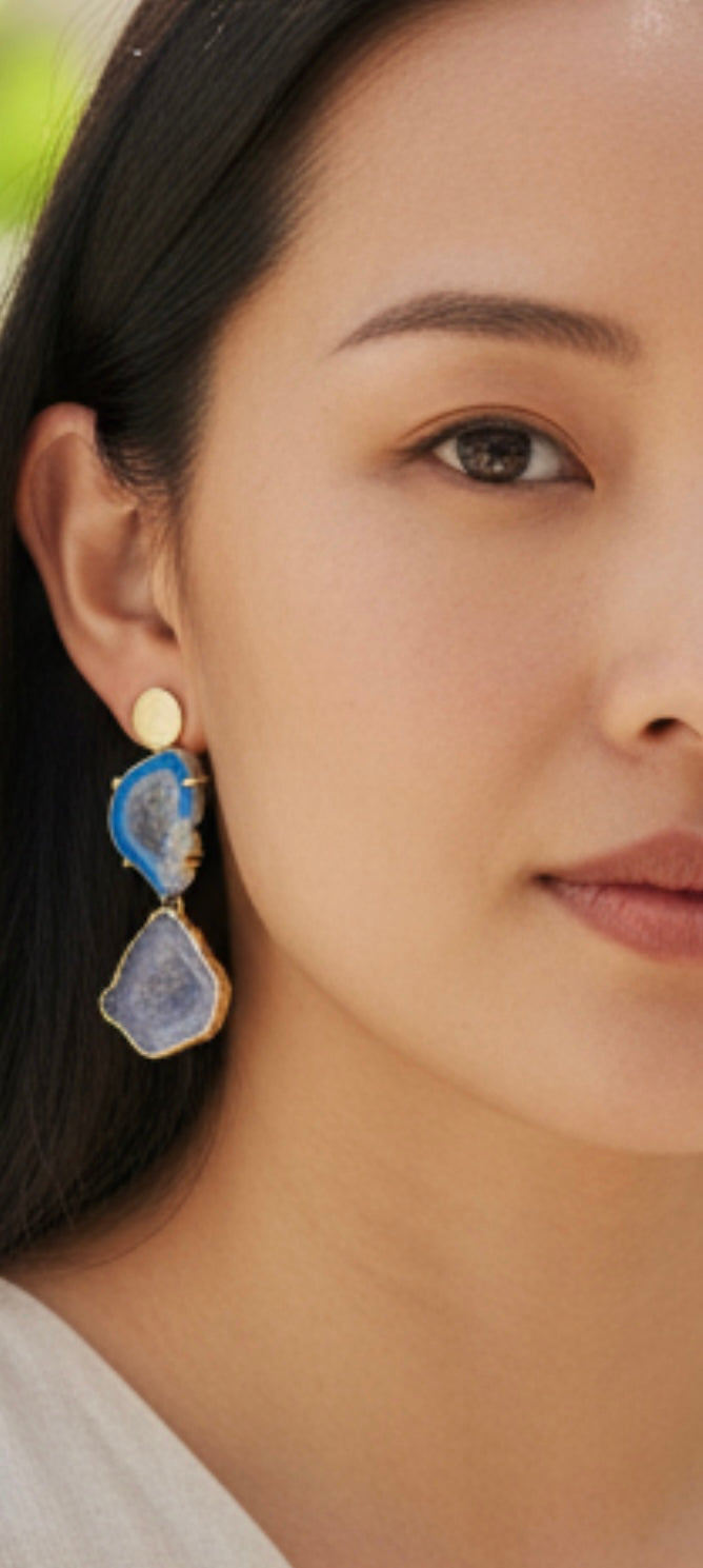 Circle Aqua & Grey Earrings