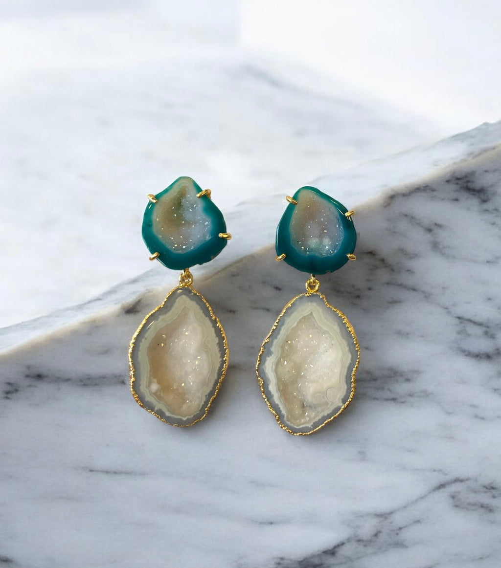Green & Grey Cocktail Earrings