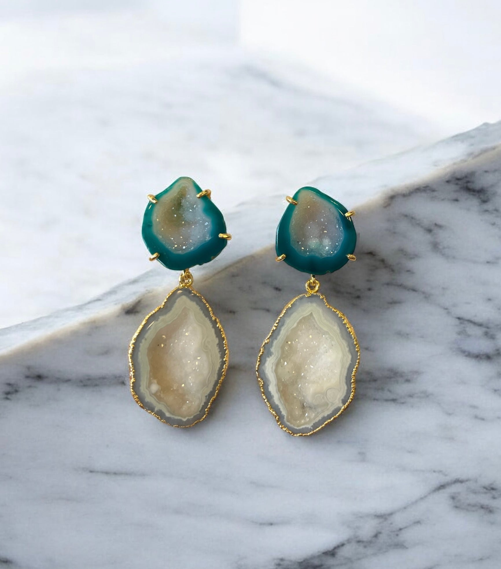 Green & Grey Cocktail Earrings