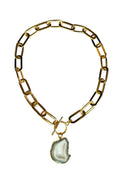White Oval Chain T-Bar Necklace