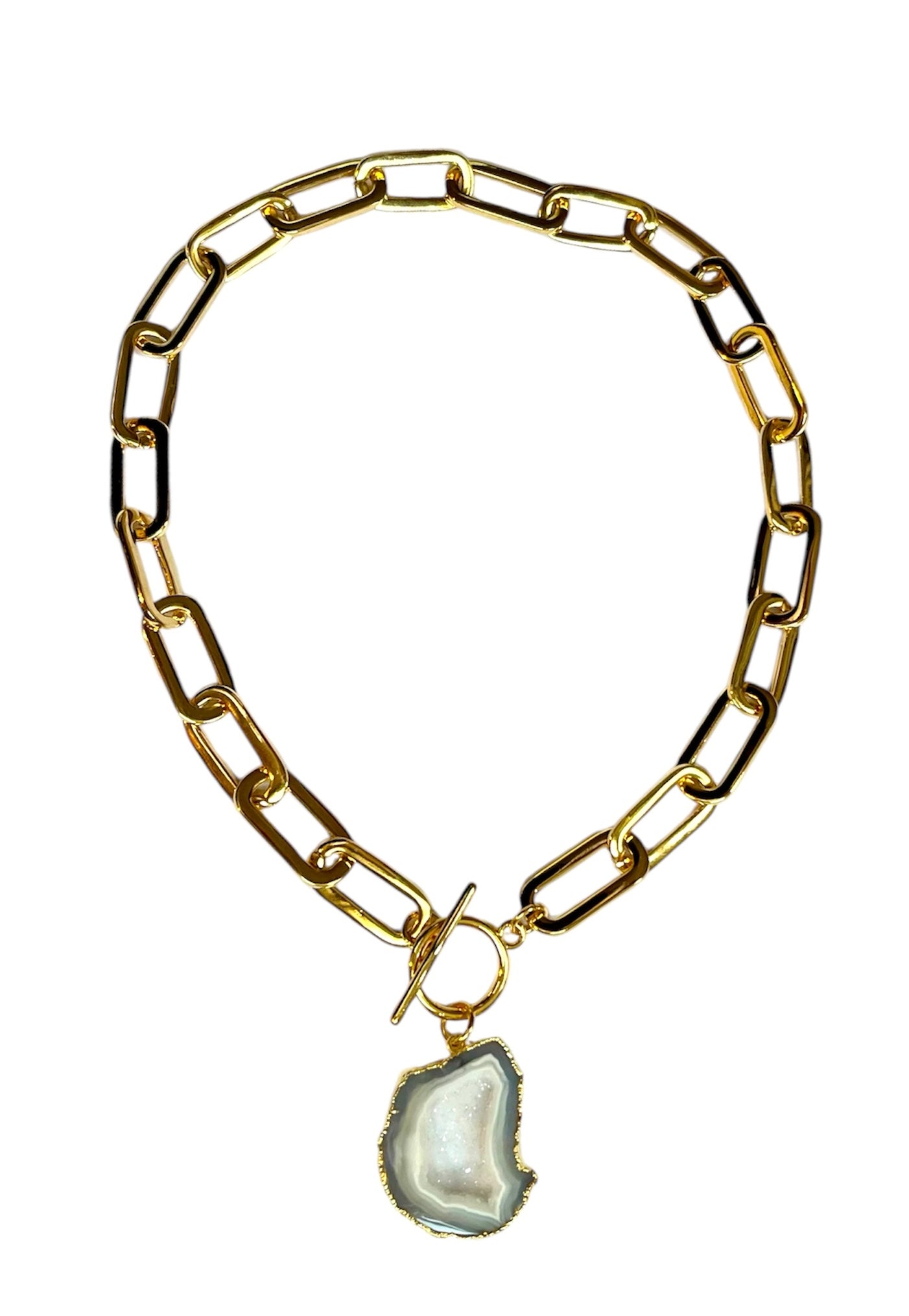 White Oval Chain T-Bar Necklace