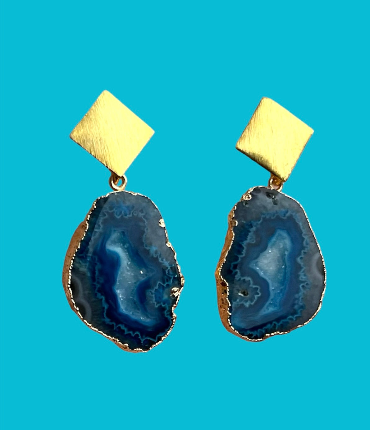 Blue Triangle Rocks Earrings