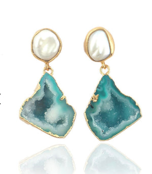 The Pearl Rocks Mini Aqua Earrings