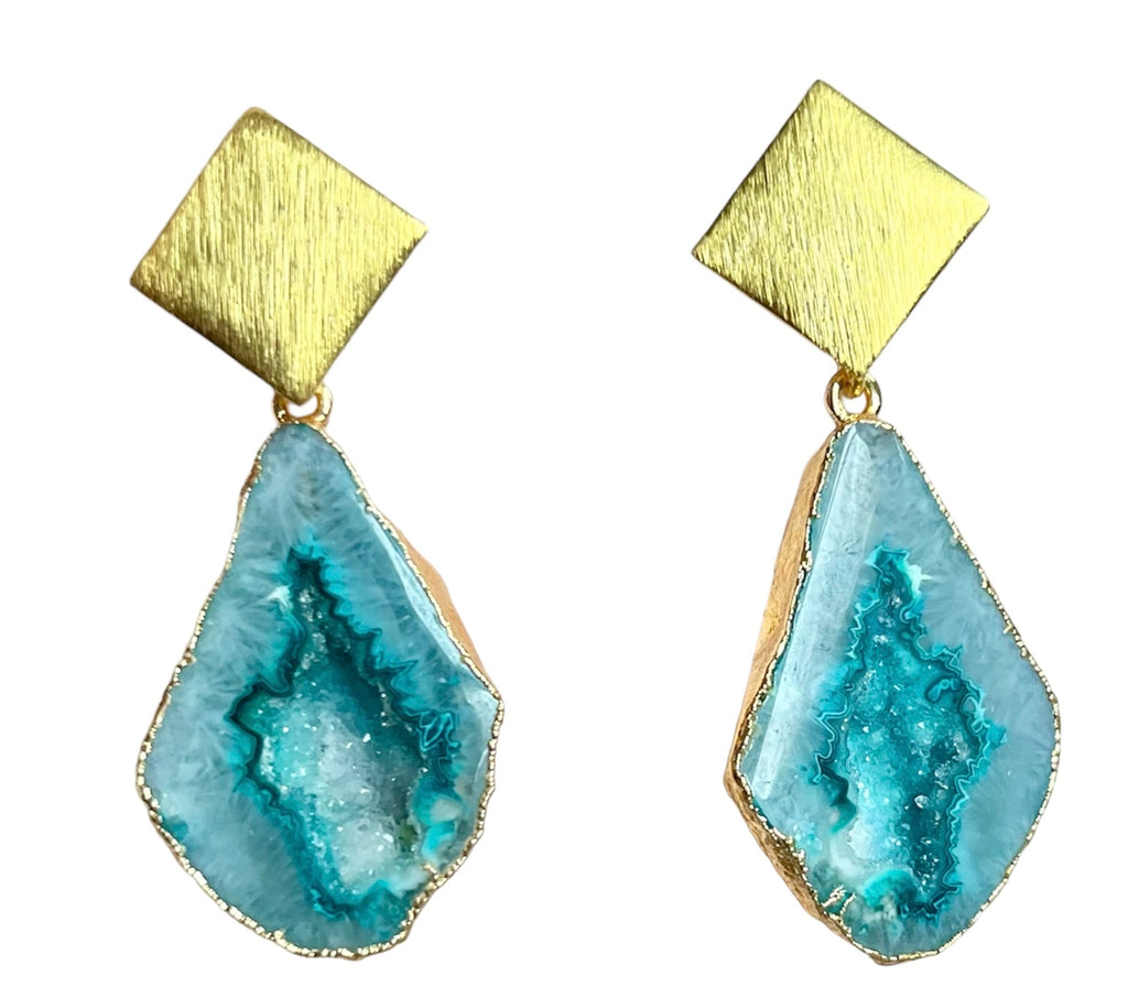 Aqua Triangle Rocks Earrings