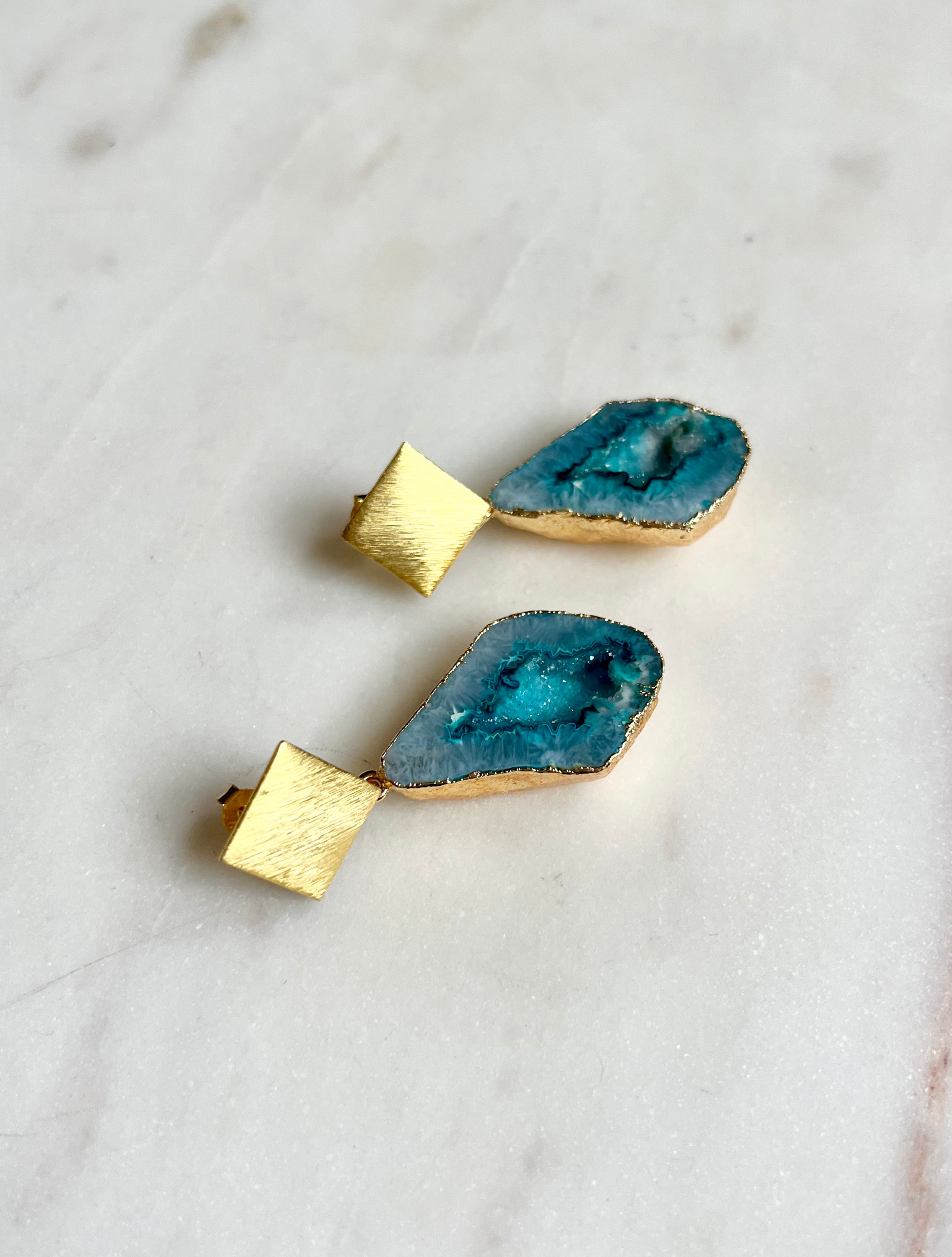 Aqua Triangle Rocks Earrings