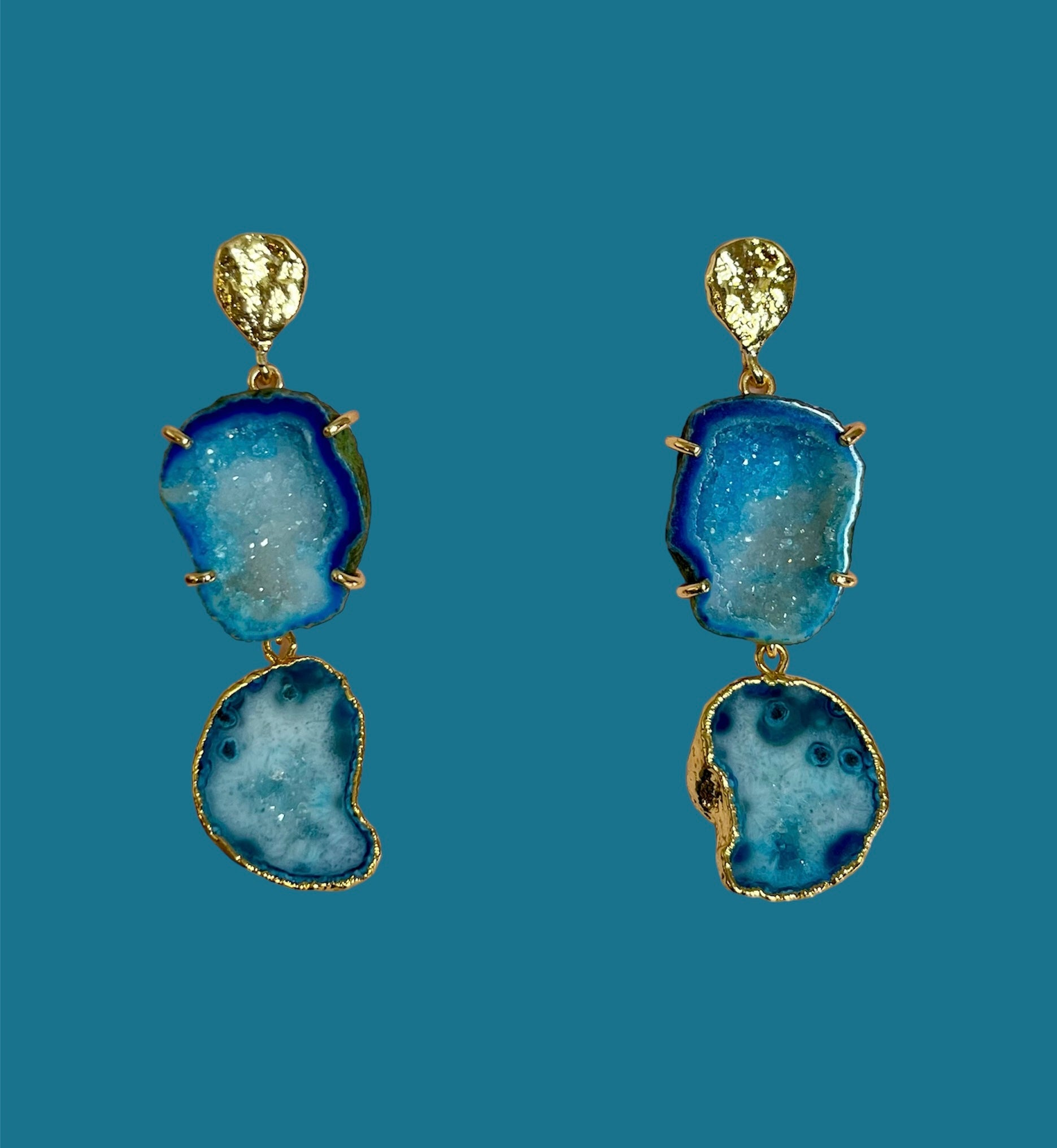 Double Sea Blue Rocks In The Sky Earrings