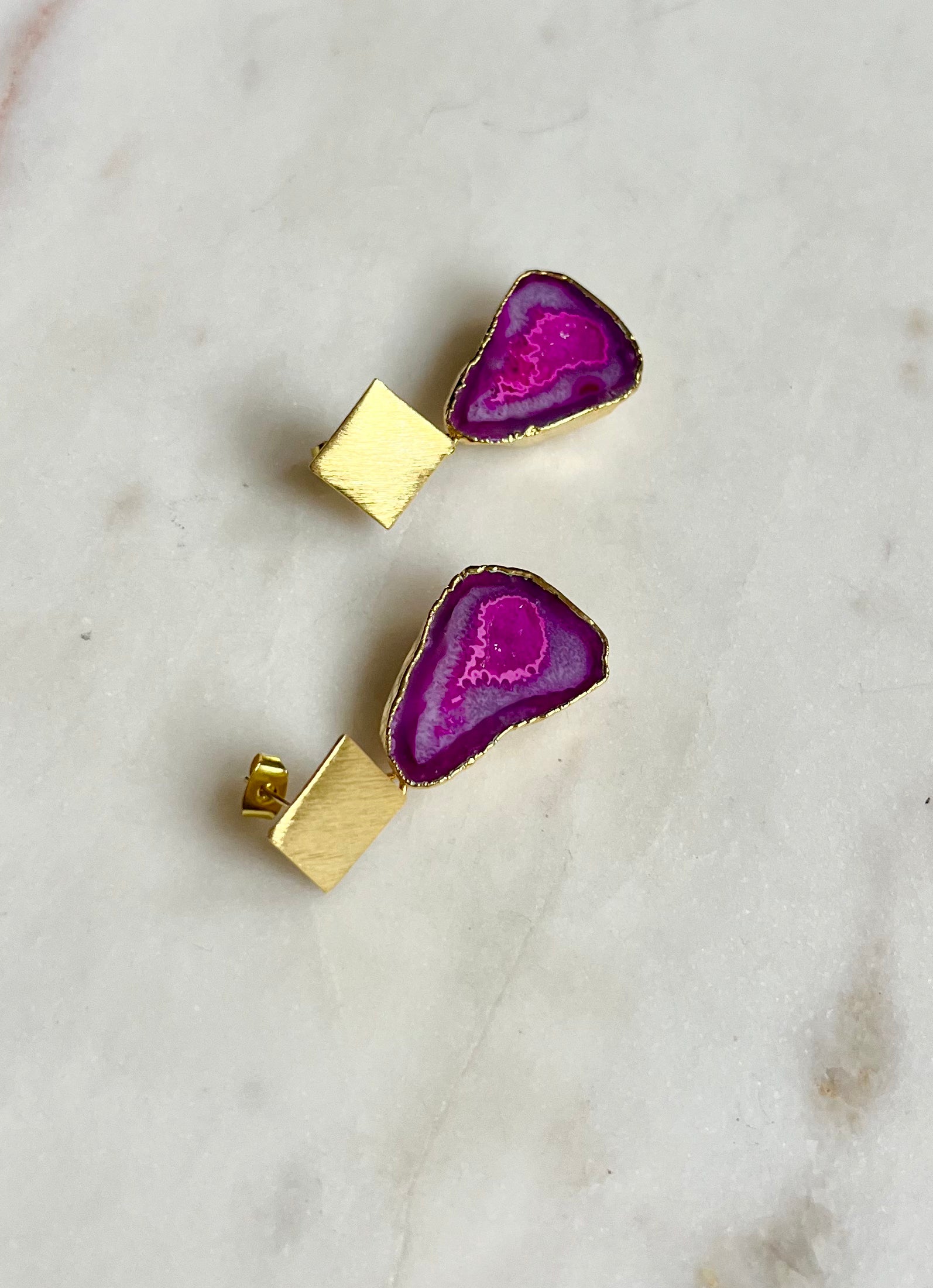 Pink Triangle Rocks Earrings