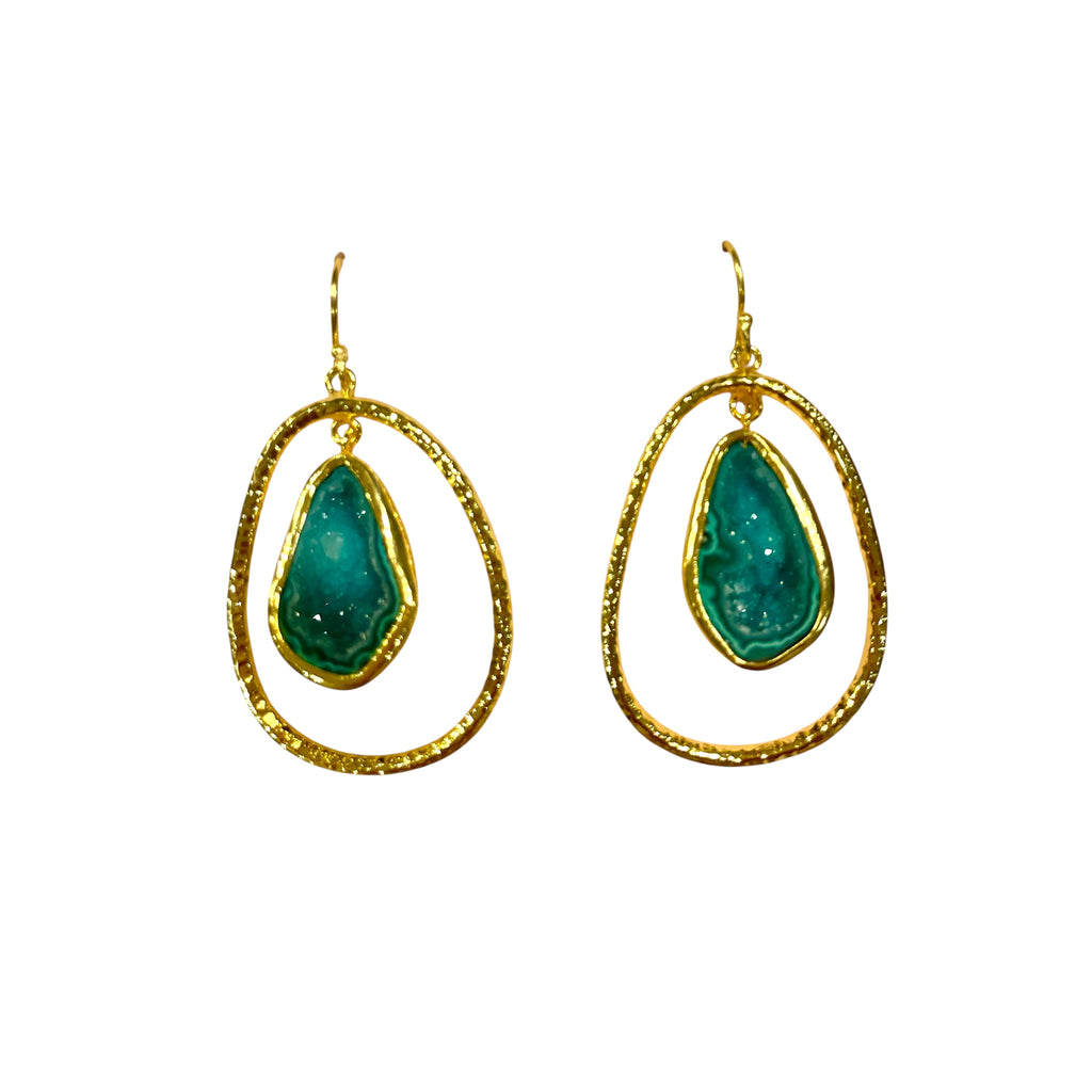 Green Hoop Rock Drops Earring