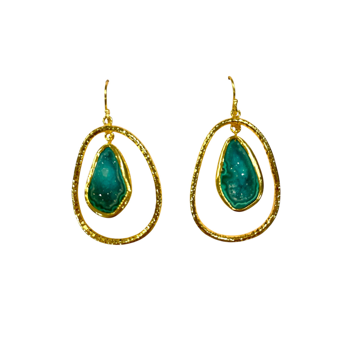 Green Hoop Rock Drops Earring
