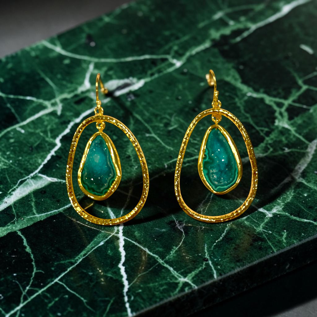 Green Hoop Rock Drops Earring