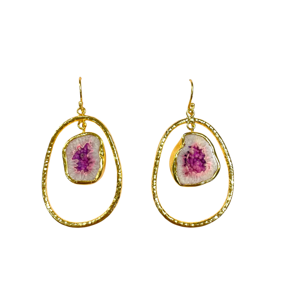 Pink Hoop Rock Drops Earrings
