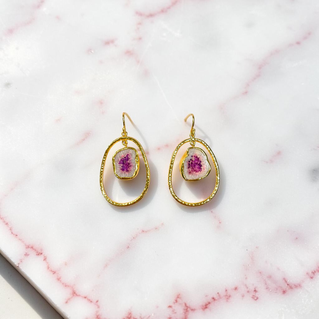 Pink Hoop Rock Drops Earrings