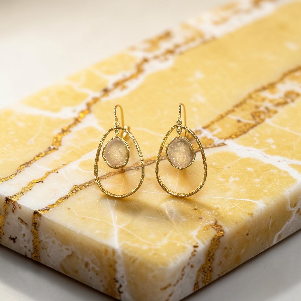 Yellow Hoop Rock Drops Earring