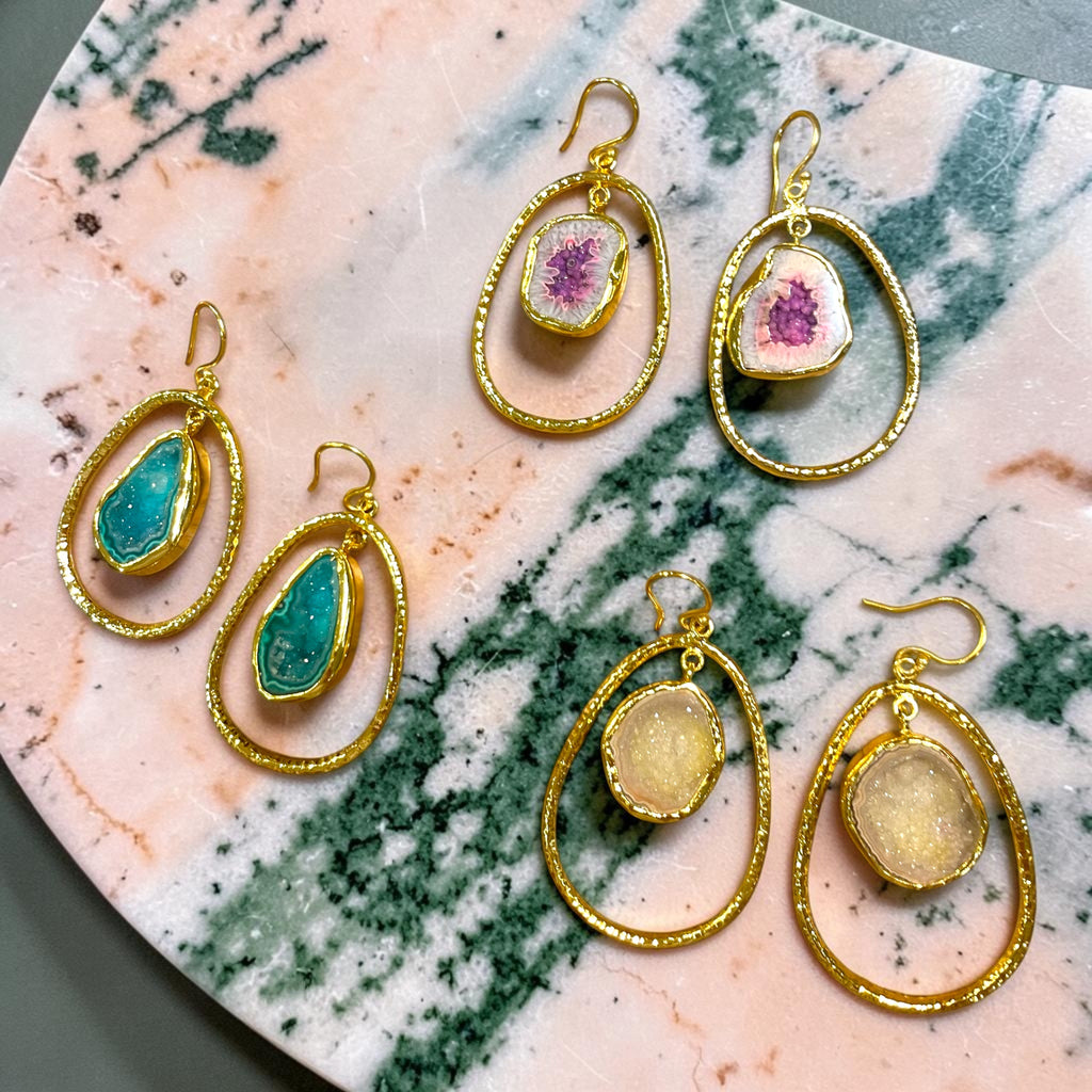 Yellow Hoop Rock Drops Earring