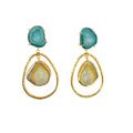 Green & Yellow Hoop Rock Drops Earrings