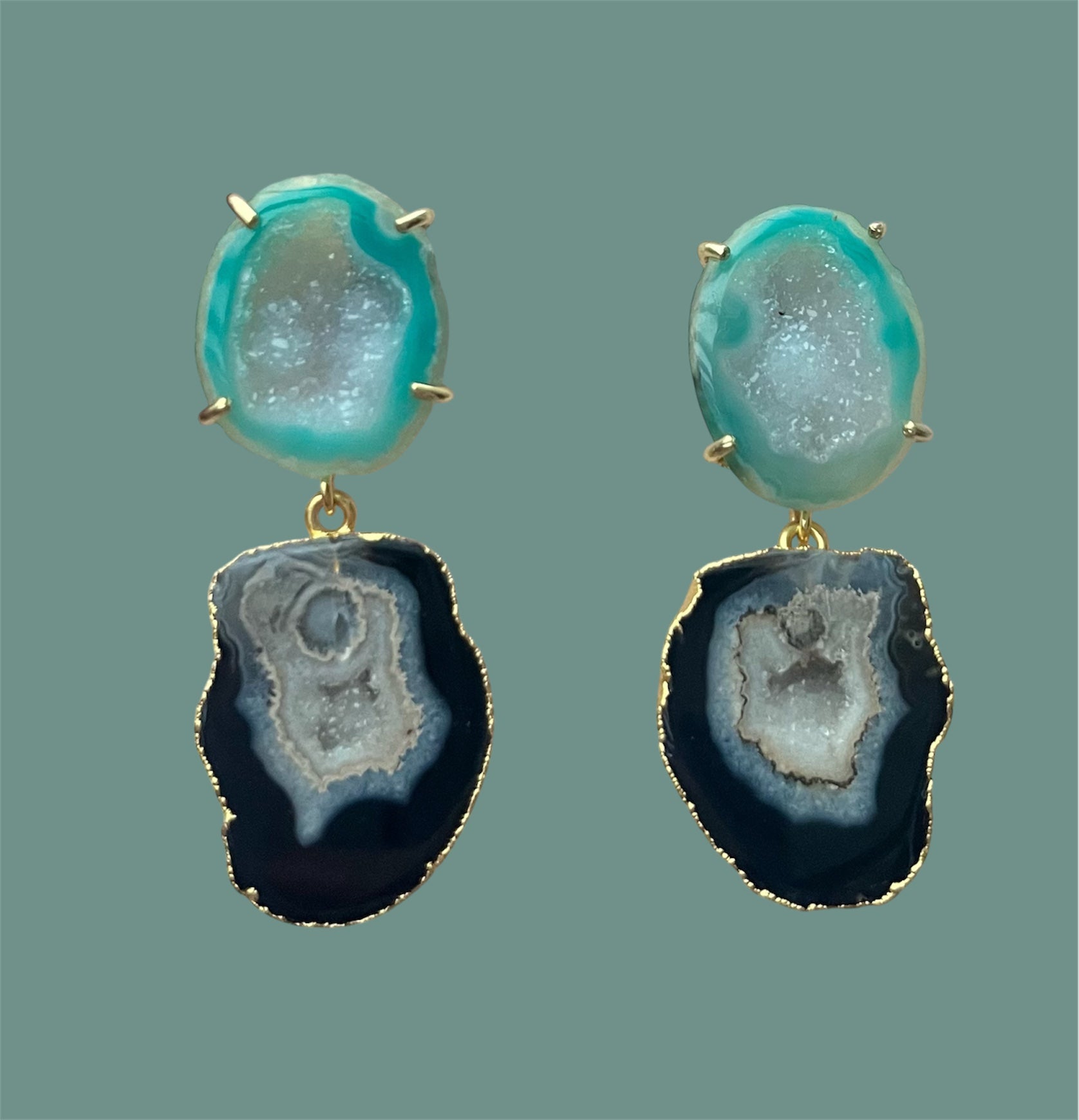 Aqua & Black Cocktail Earrings