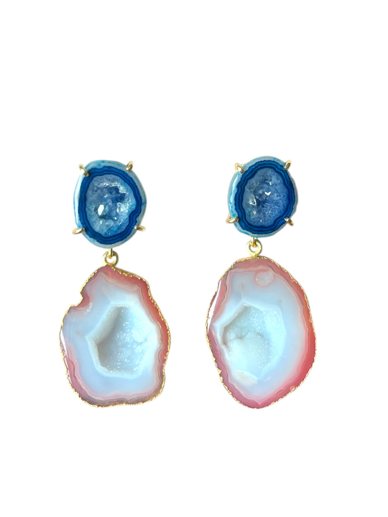 Navy & Peachy White Swirl Earrings