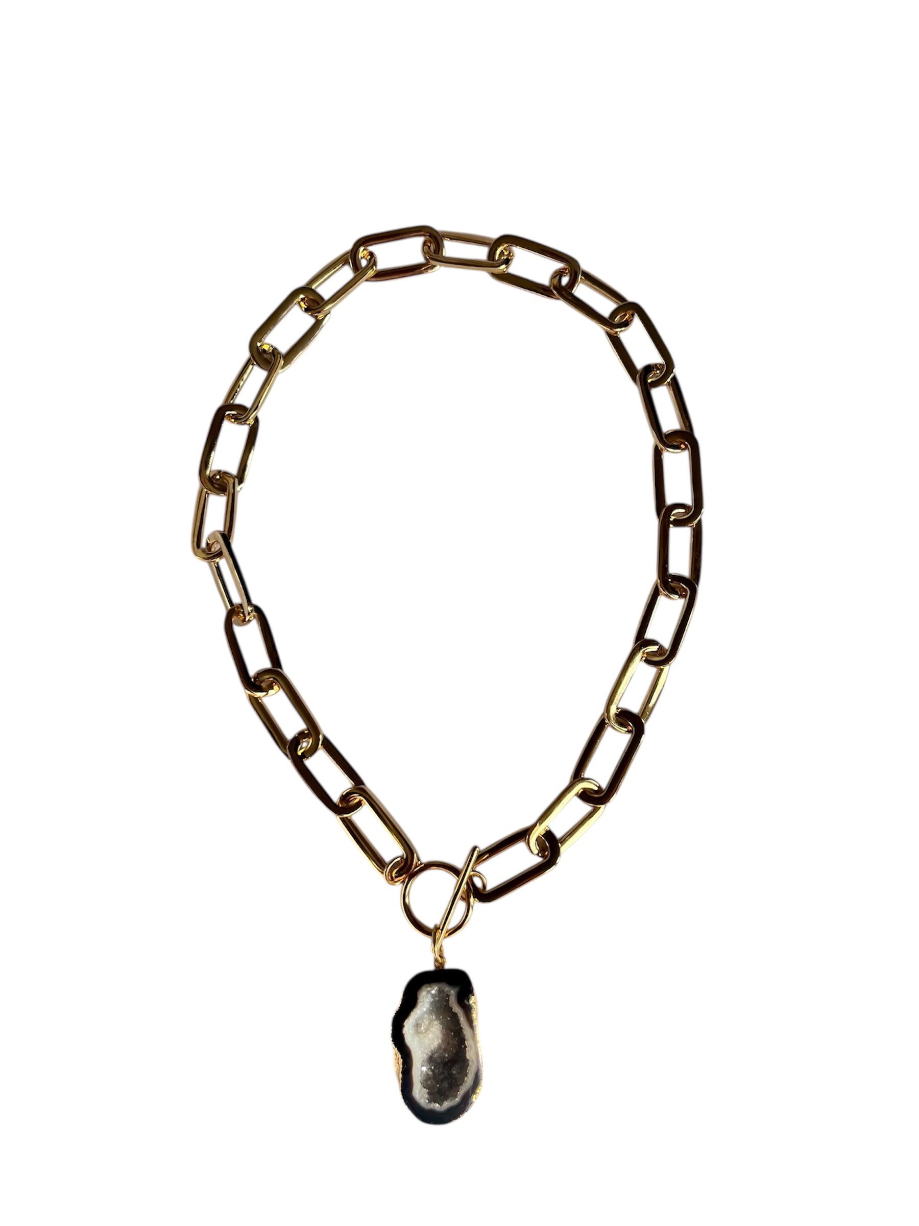 Black Oval Chain T-Bar Necklace