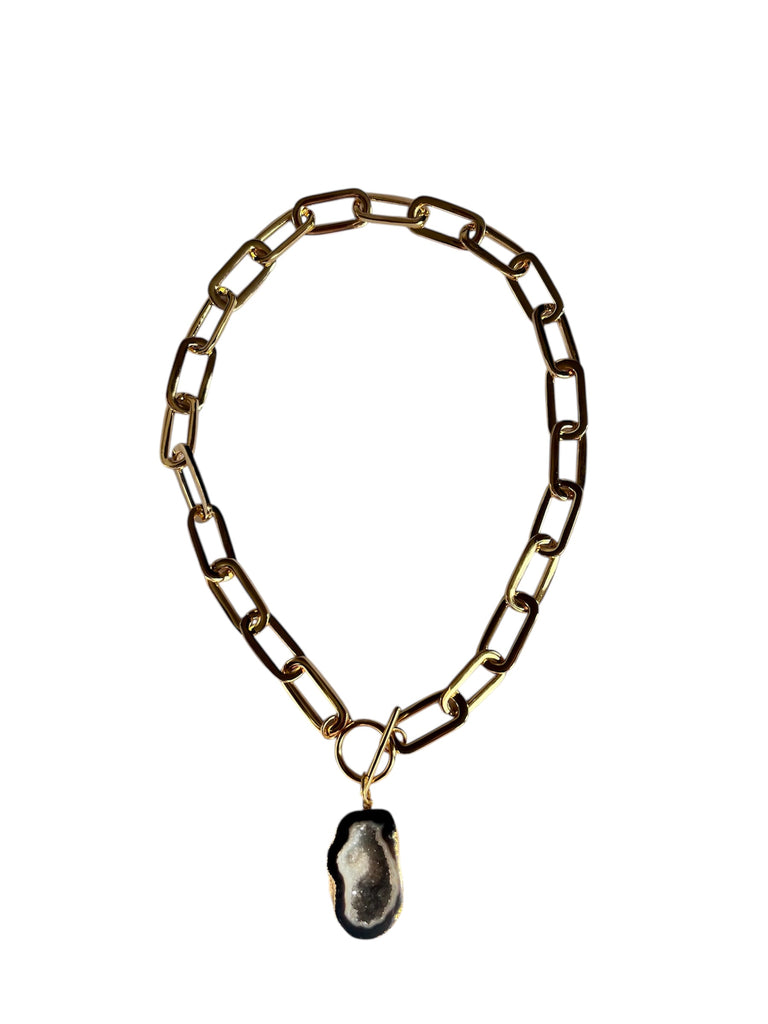 Black Oval Chain T-Bar Necklace