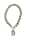 White Oval Chain T-Bar Necklace