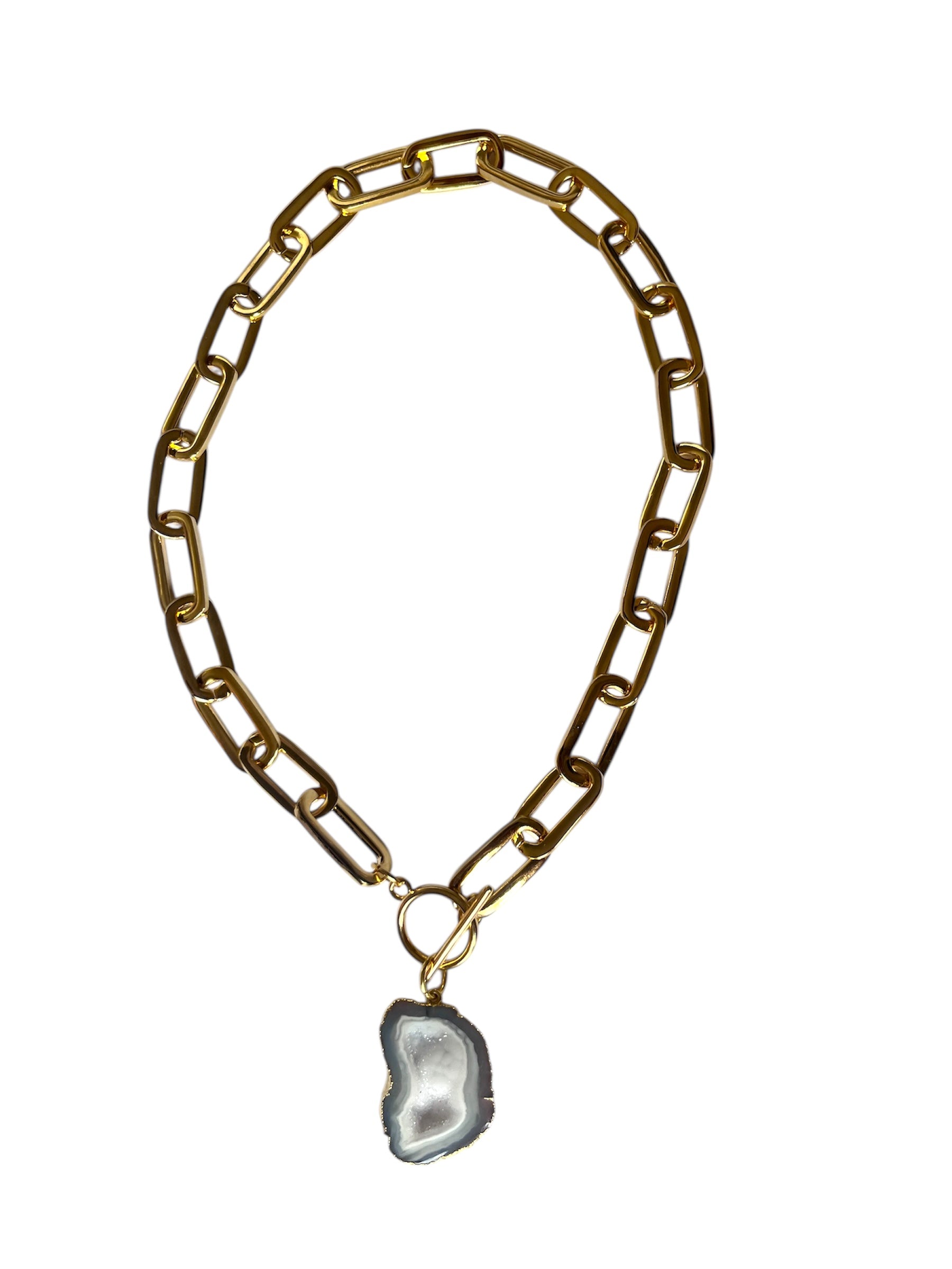 White Oval Chain T-Bar Necklace