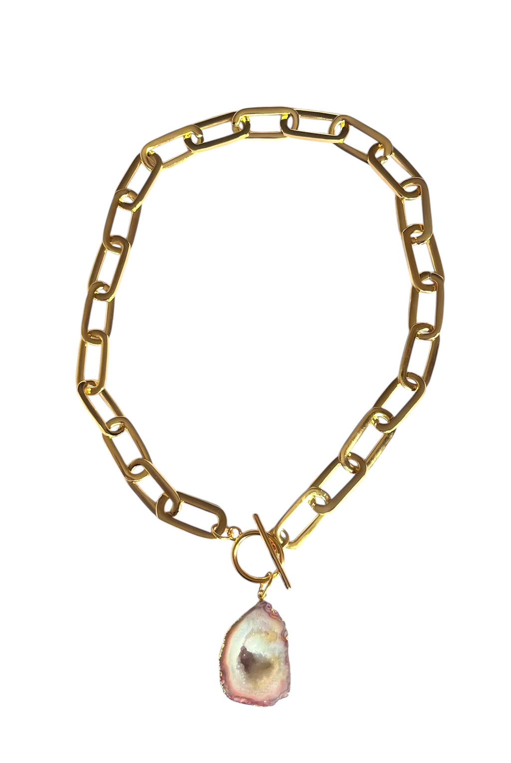 Orange Oval Chain T-Bar Necklace