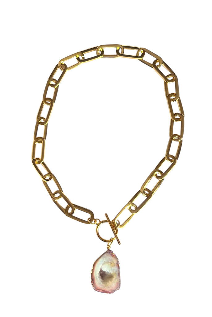 Orange Oval Chain T-Bar Necklace
