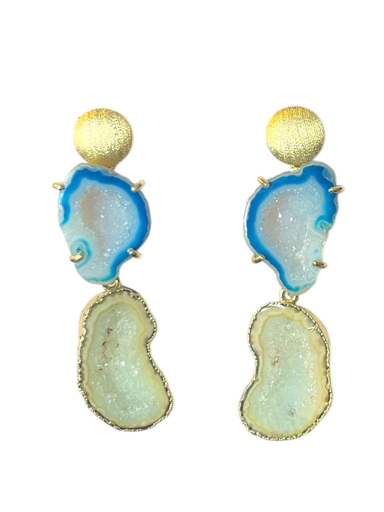 Aqua & Lemon Swirl Circle Earrings