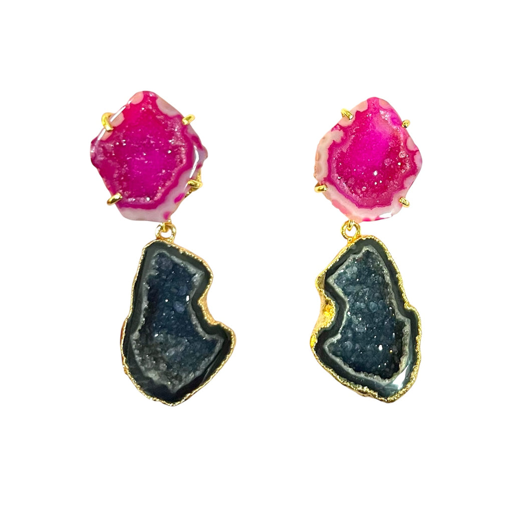 Raspberry Swirl & Black Drops Earrings