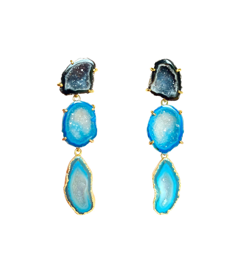 Black & Blue Triple Drop Earrings