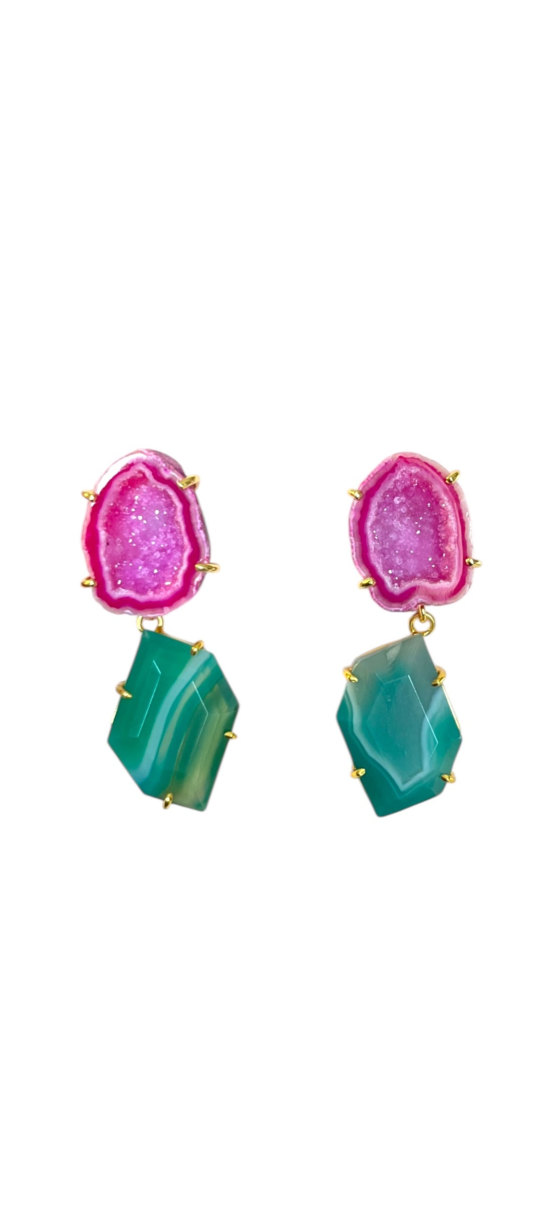 Pink & Green Agate Earrings