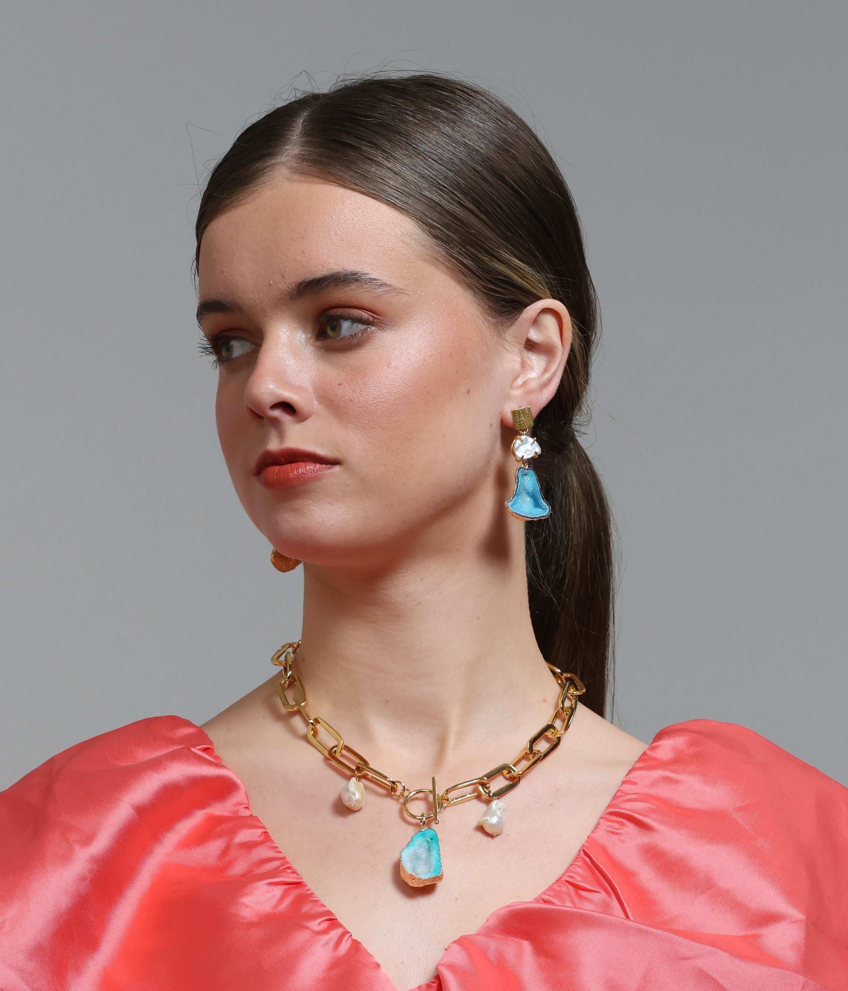 The Pearl Rocks Aqua Earrings