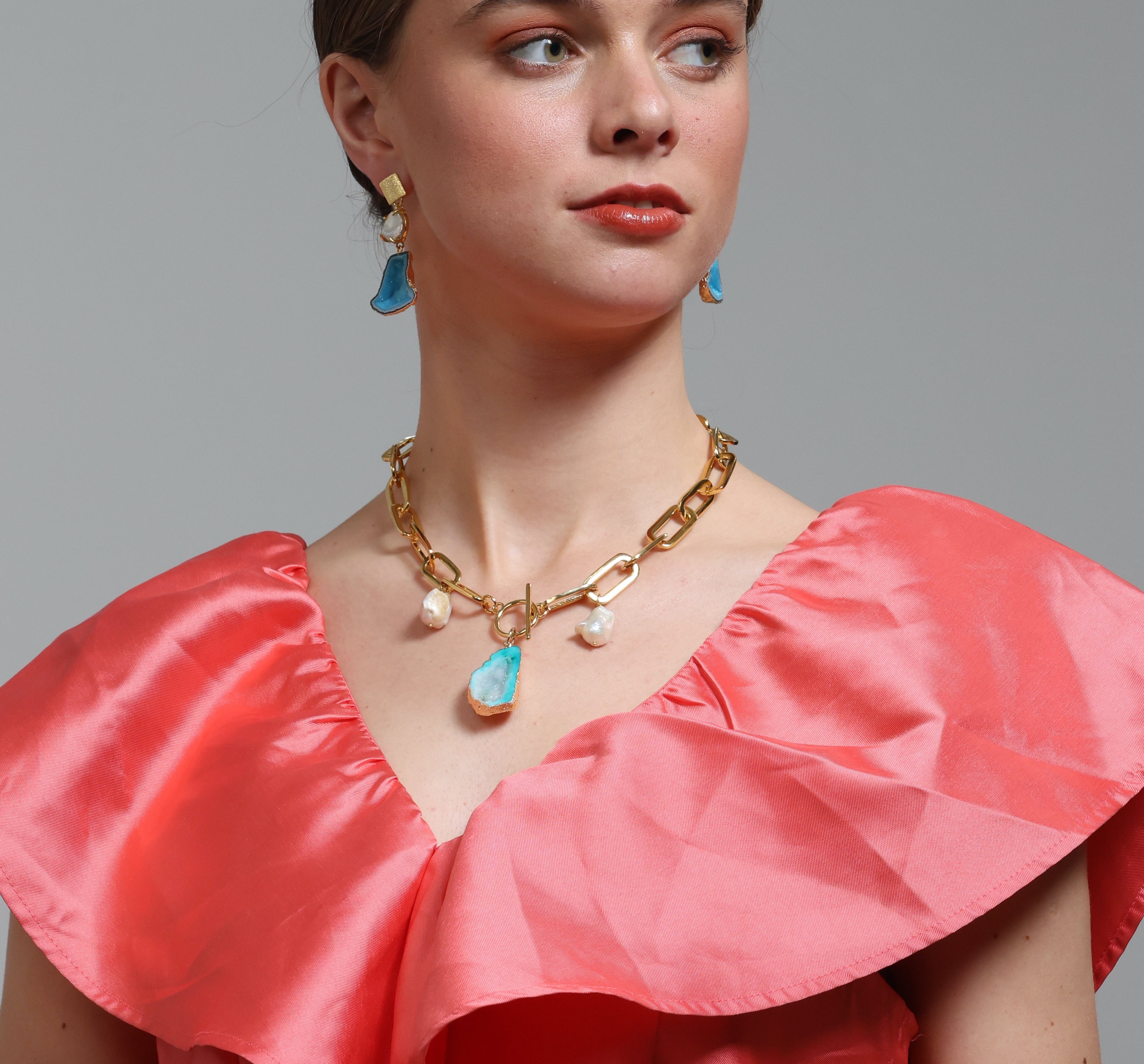 The Pearl Rocks Aqua Earrings