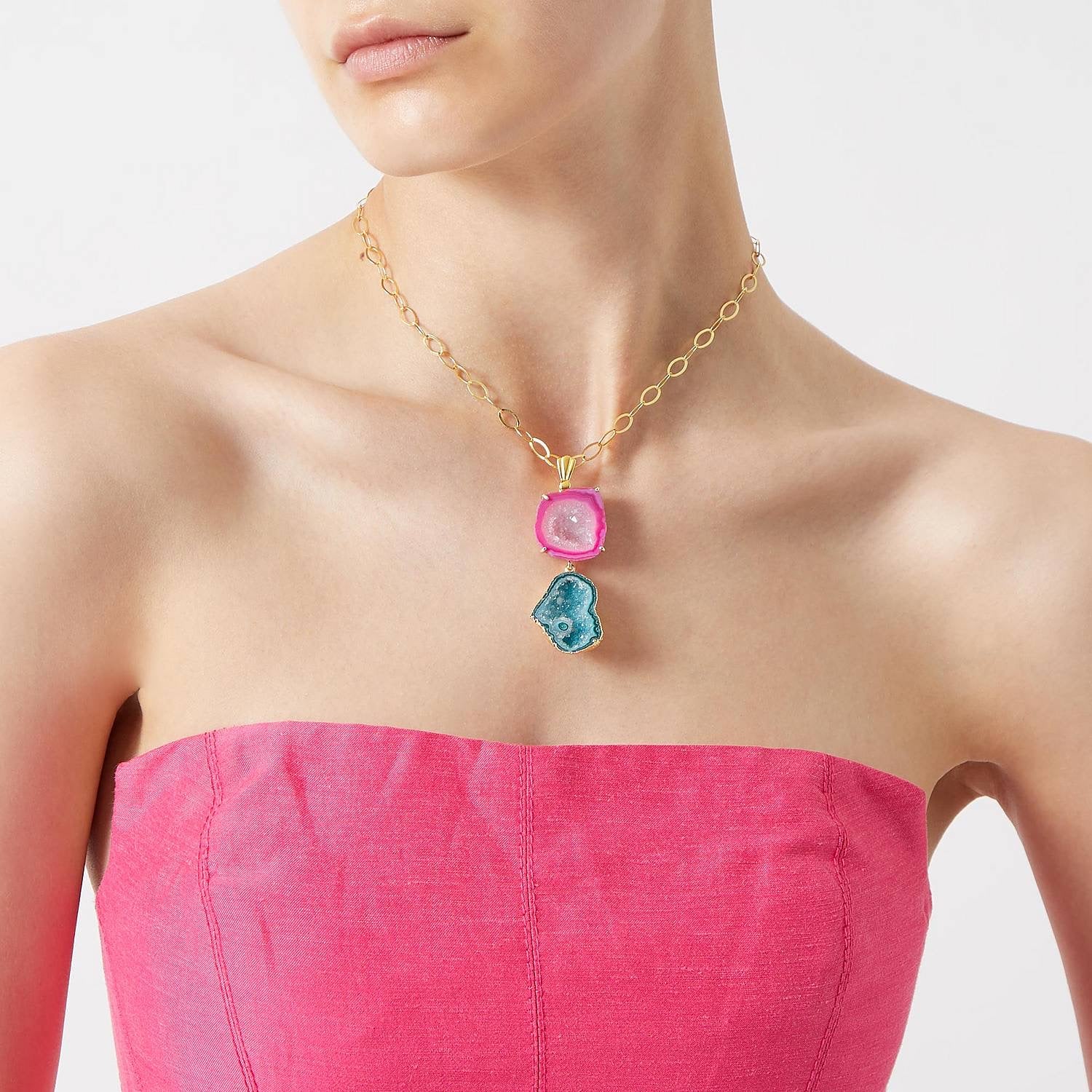 Pink & Green Rocks in the Sky  Necklace