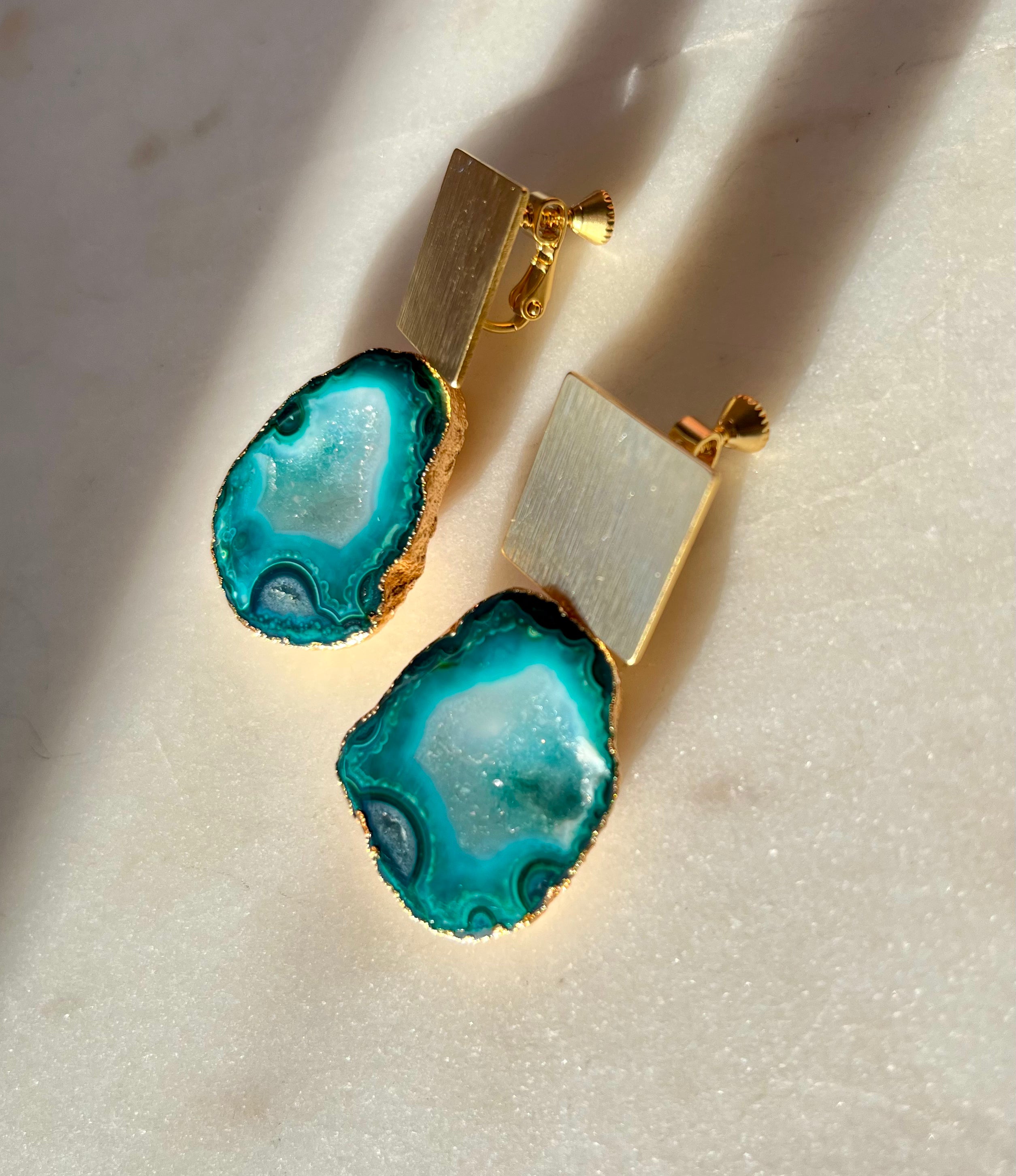 Rocks in the Sky Green Earrings Clip On
