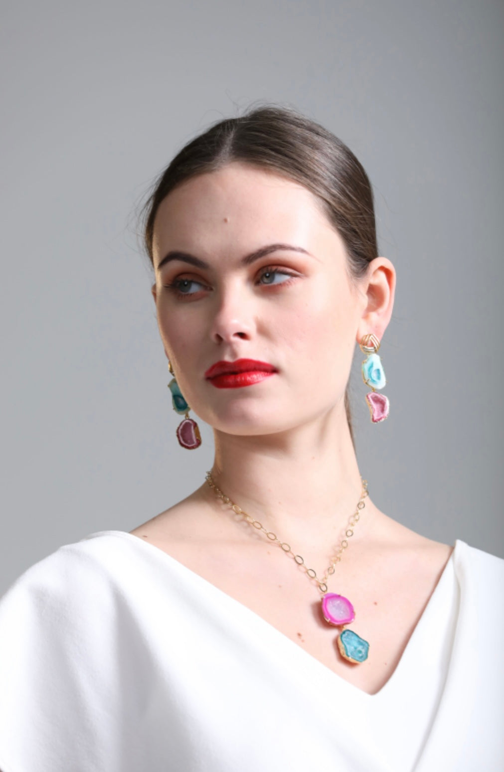 Pink & Sea Green Rocks in The Sky Earrings