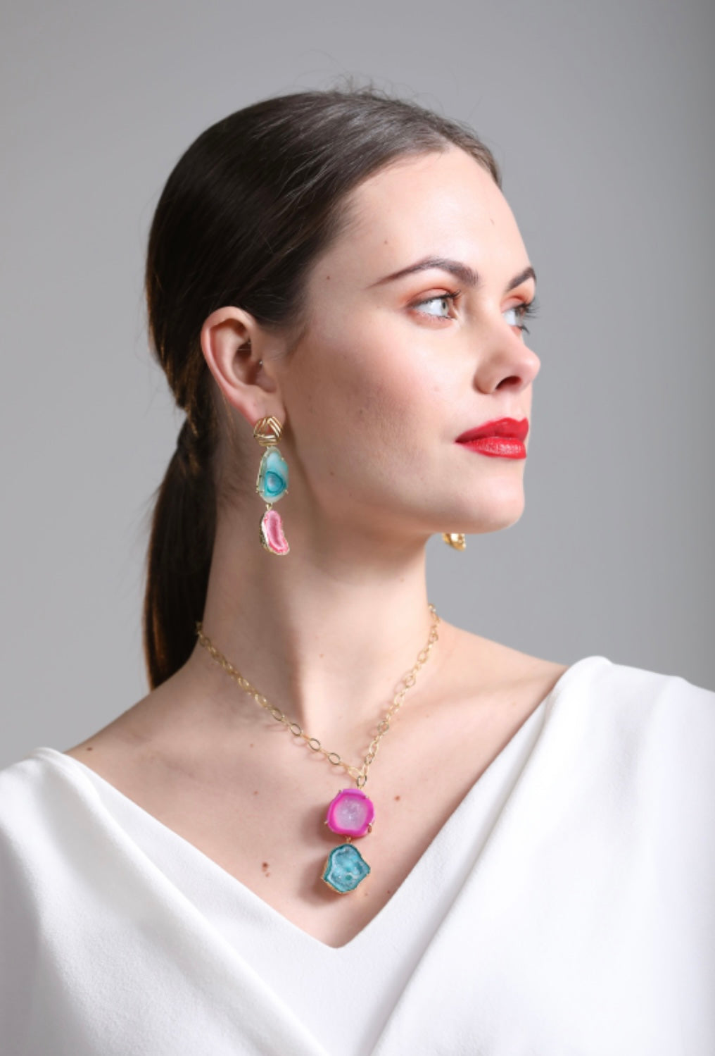 Pink & Sea Green Rocks in The Sky Earrings