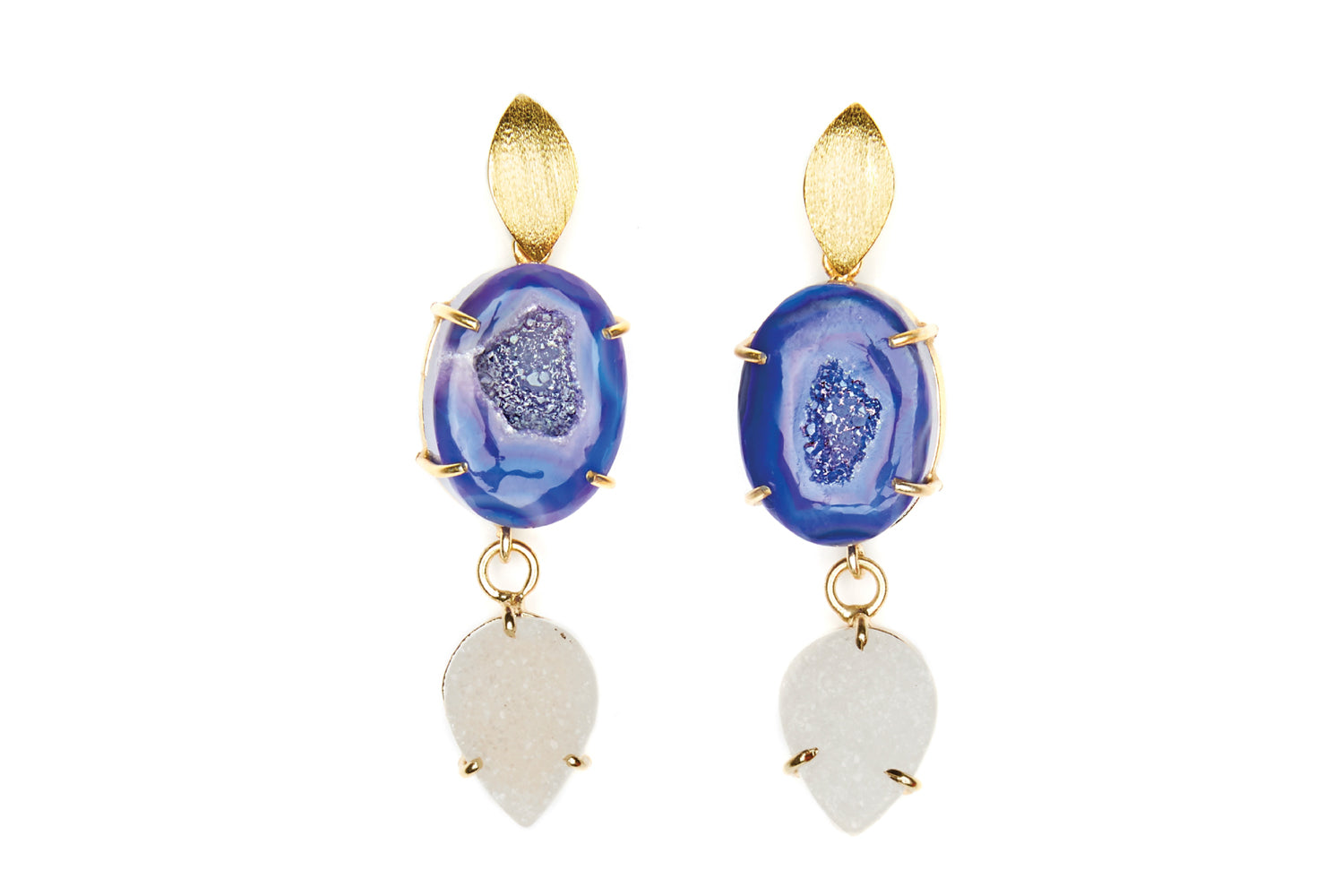 Purple Agate and White Druzy Cocktail Earrings
