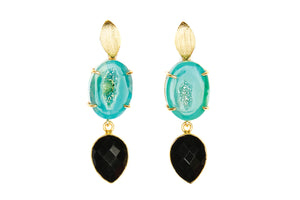 Green Agate and Black Onyx Cocktail Earrings