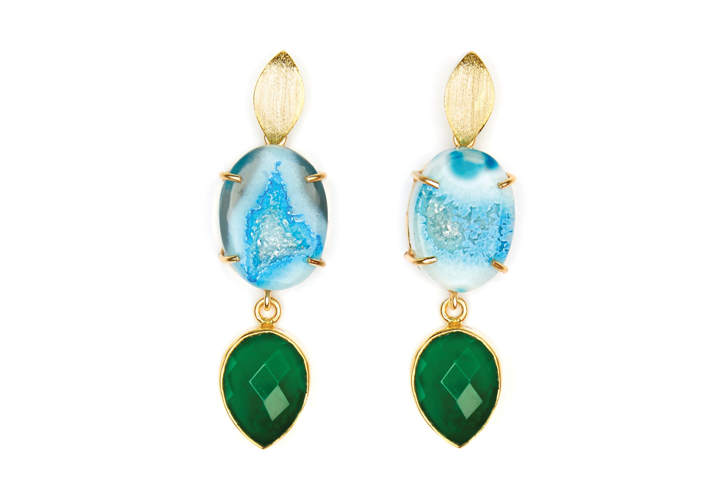 Blue Agate and Green Onyx Cocktail Earrings