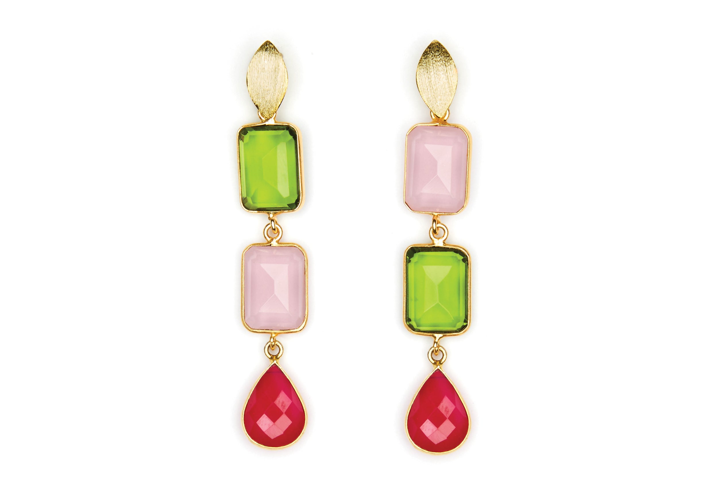 Deconstructed Gems Three Drop Cocktail Earrings