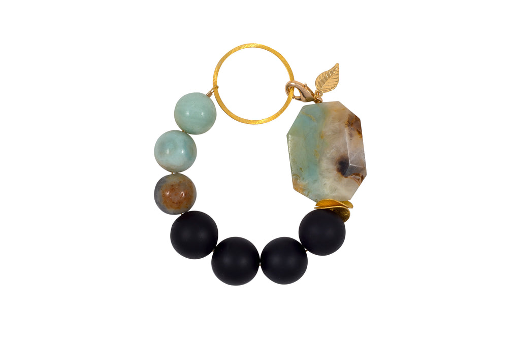 Green Amazonite and Black Onyx Vermeil Bracelet