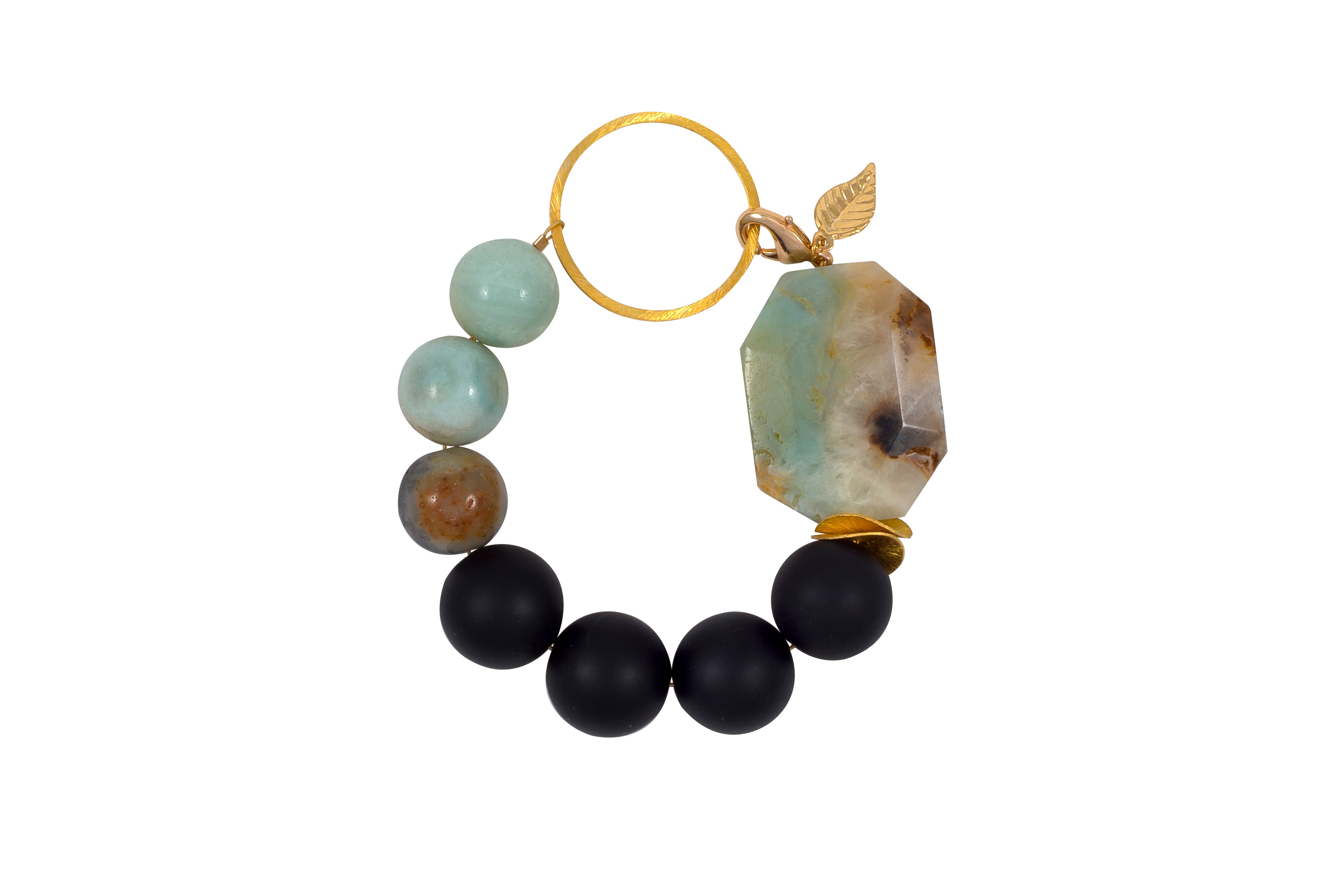 Green Amazonite and Black Onyx Vermeil Bracelet
