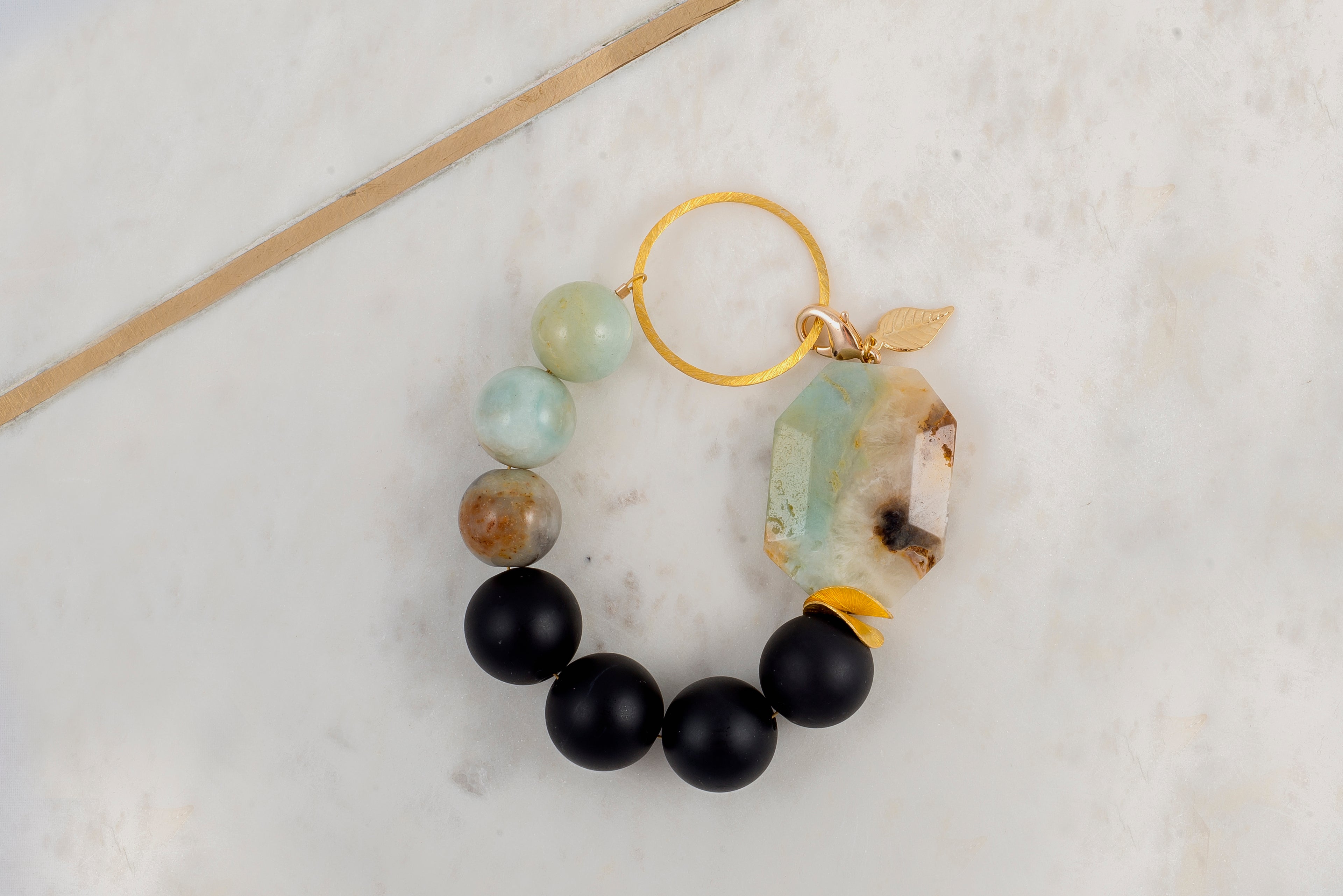 Green Amazonite and Black Onyx Vermeil Bracelet